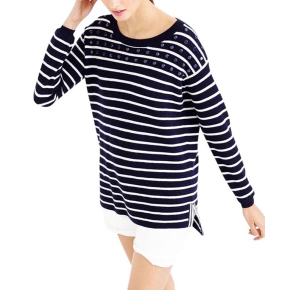 J Crew Jeweled Stripe Swing Sweater 